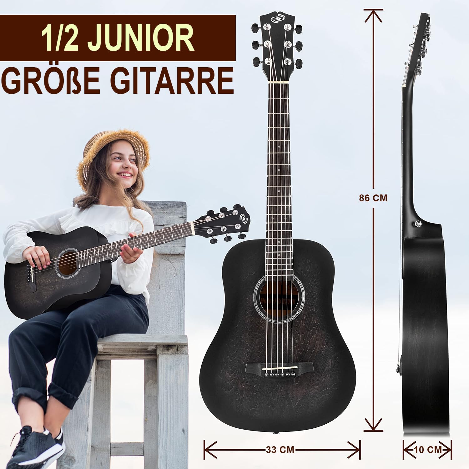 Pyle Akustikgitarre, Rechtshändig, 3/4 Größe, Orange