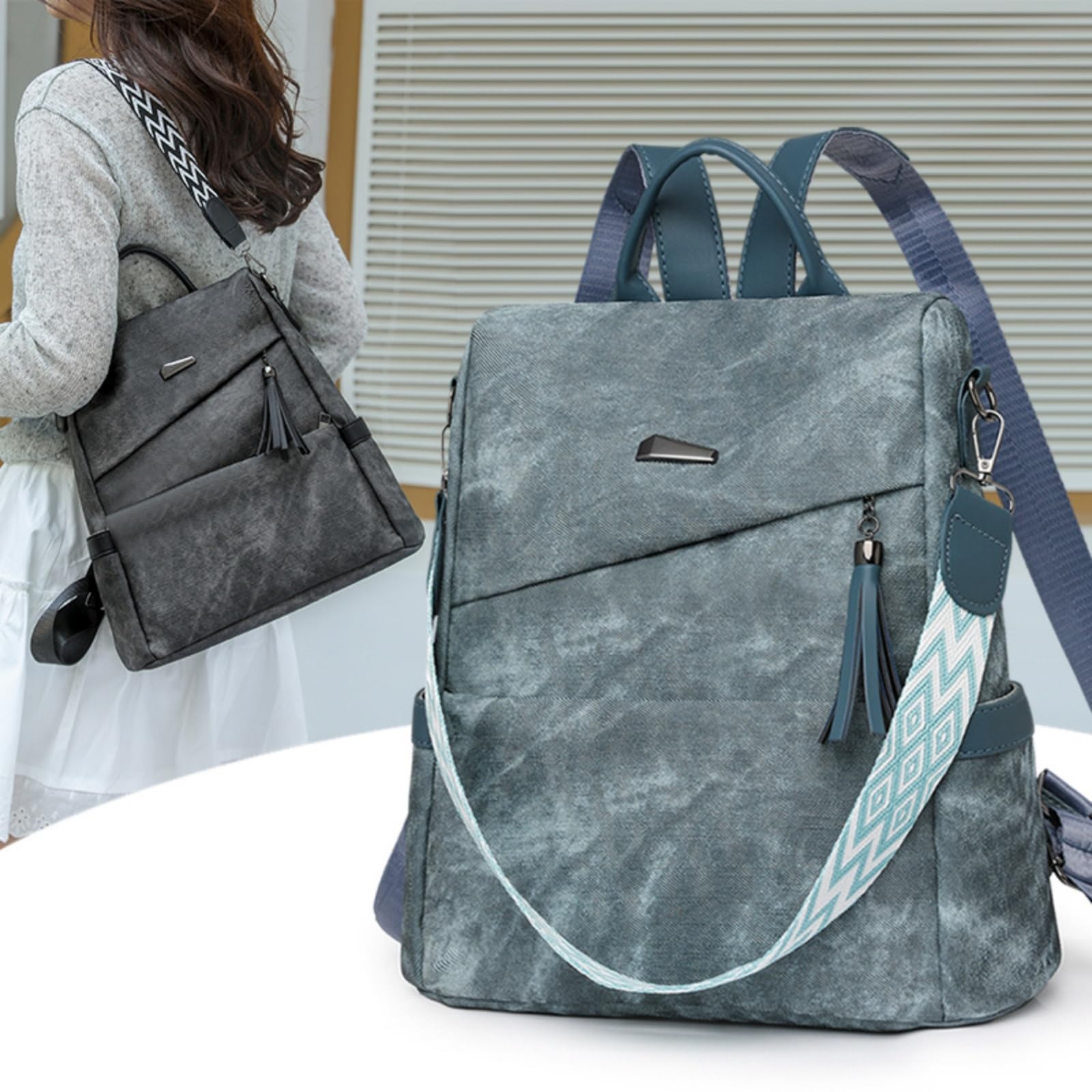 Mochila escolar Donne Vintage Textured Zaino, Borsa A Spalla Convertibile Grande capacità Moda Daypack per Ragazze Scuola Viaggio Giornaliero