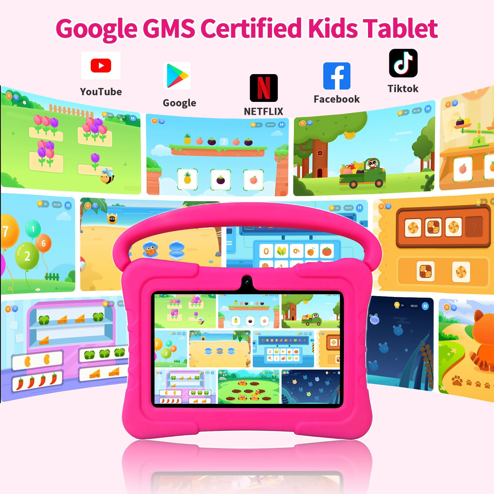 VASOUN Kids Tablet 7 inch, Tablet for Kids 3-7 Android 13, Tablets for Toddler with 4GB(2+2) RAM 32GB ROM, Parental Control, GMS Certified WiFi Dual Camera with Eye Protection(Pink) — view 2