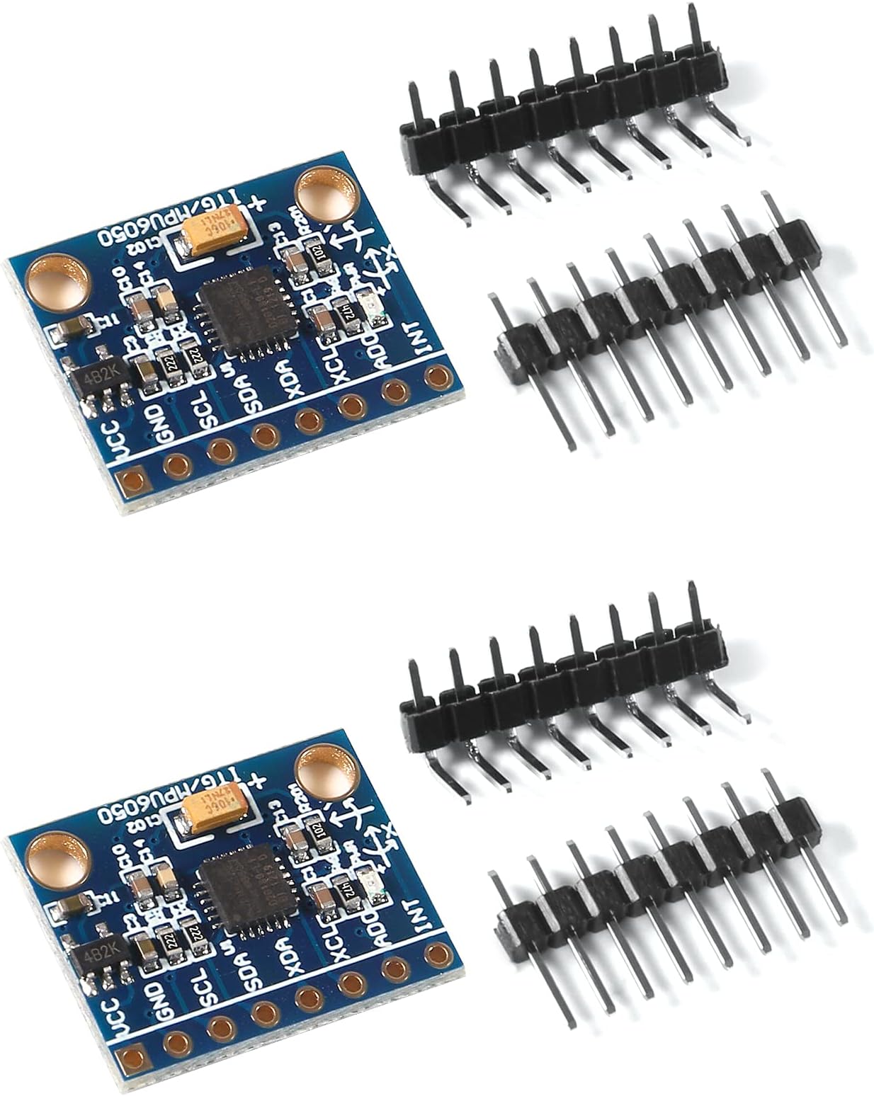 2pcs MPU6050 MPU-6050 GY-521 3 Axis Accelerometer Gyroscope Module 6 DOF 6-axis Accelerometer Gyroscope Sensor Module 16 Bit AD Converter Data Output IIC I2C