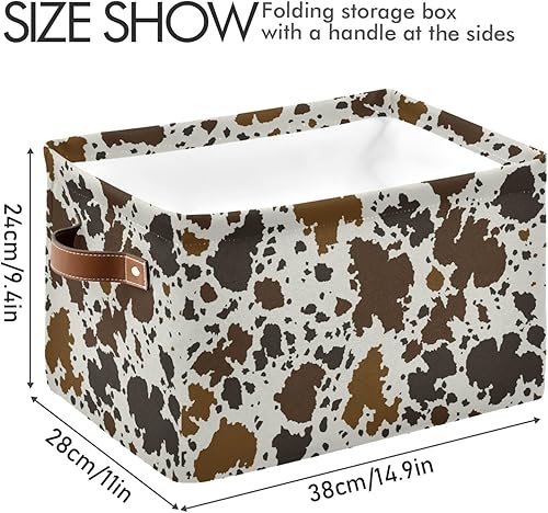 Miniatura 4 de xigua Cesta de almacenamiento rectangular de lona con estampado de vaca con asas para el hogar, oficina, libros, guardería, juguetes para niños,