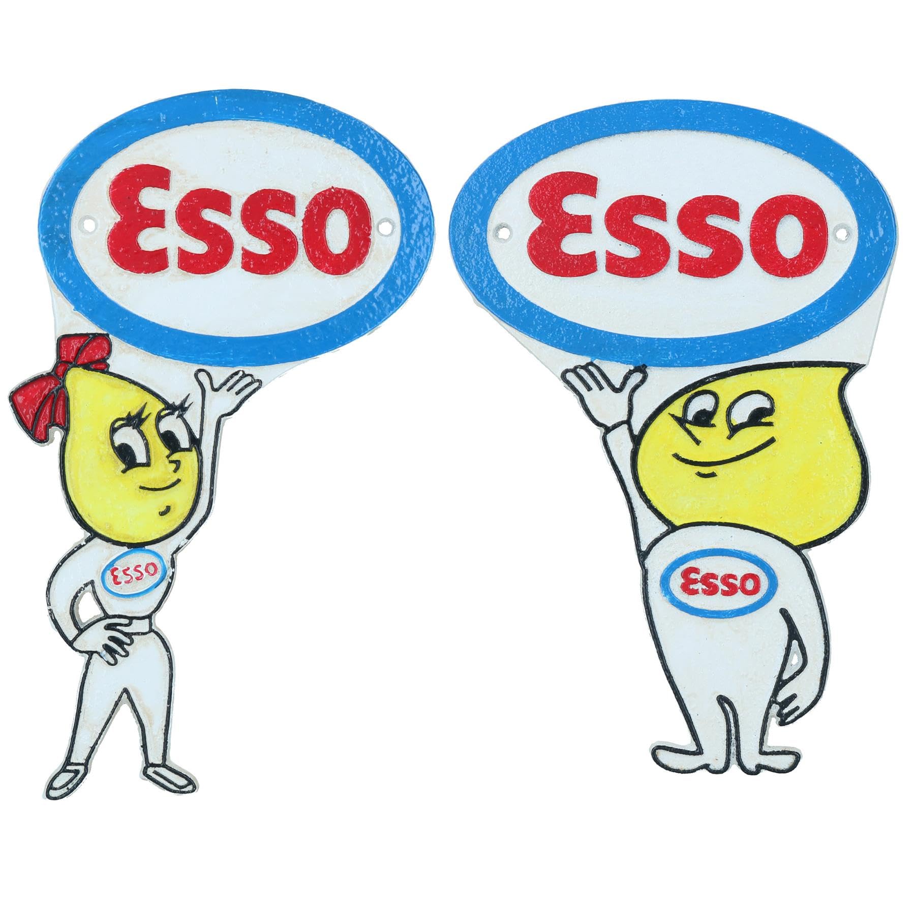 Ab Tools Boys White Esso Man Girl Lady Plaque Sign Oil Drop Pair Cast Iron Shop Wall Door Garage