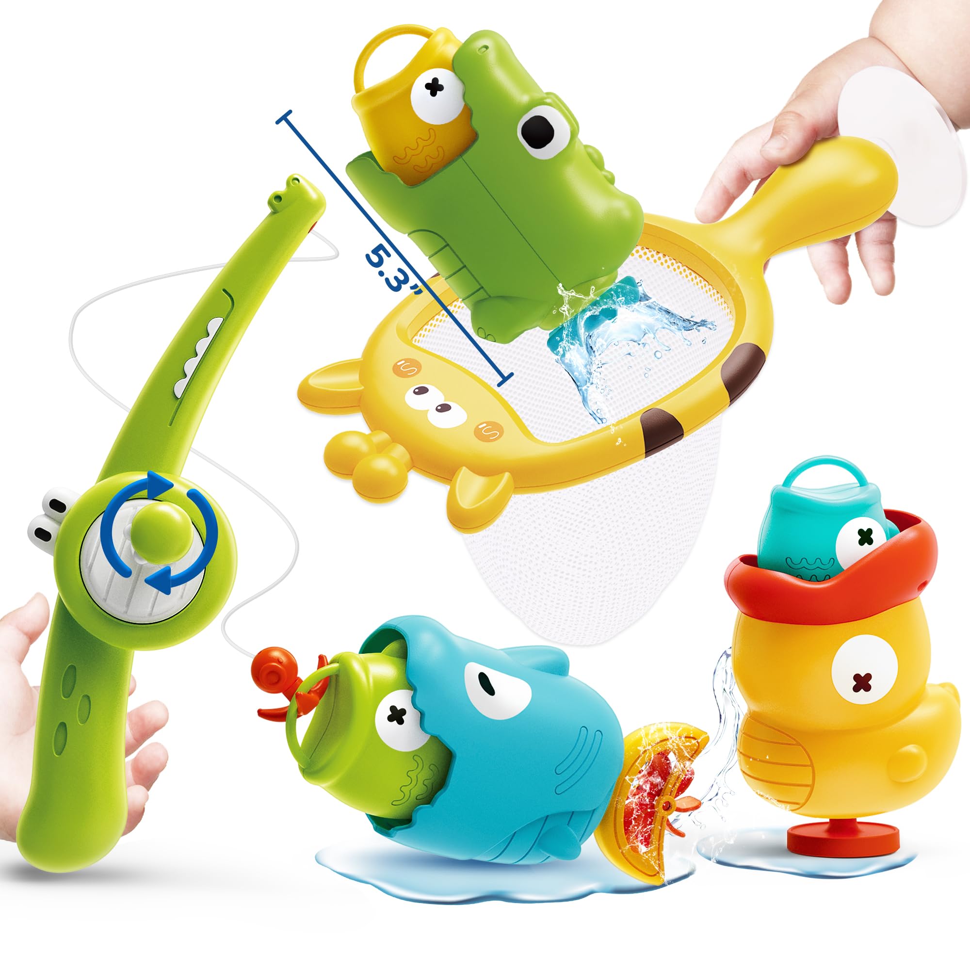 Mold Free Kids Bath Toys - Toddler Fishing Game with Fishing Net, Birthday Gift for Boys and Girls Ages 3-5, Great Water Toy for Bathtub, Swimming