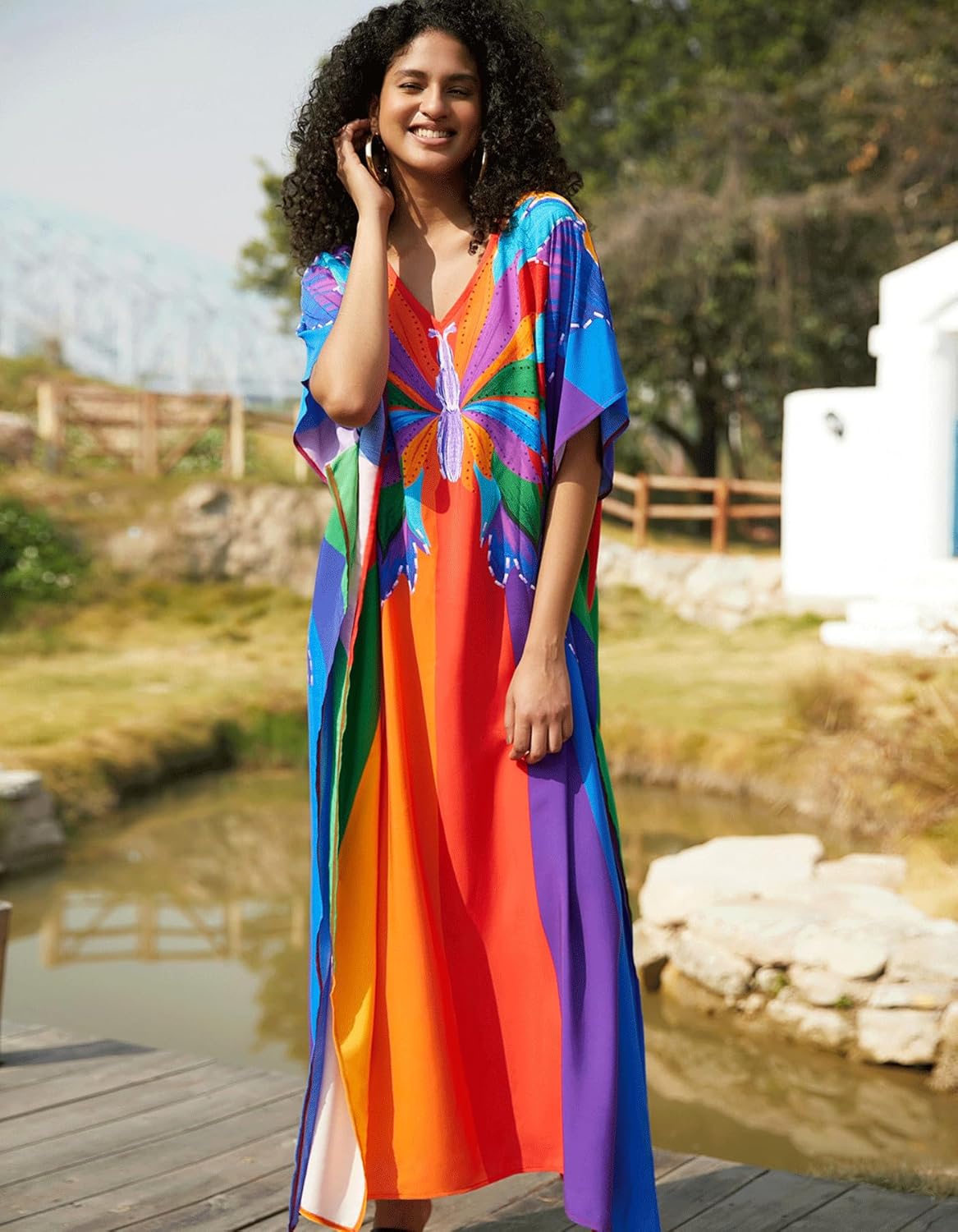 Kaftan Dresses for Women Side Split Caftan Bathing Suit Cover Up Casual Long Beach Loungewear Dress - Image 6