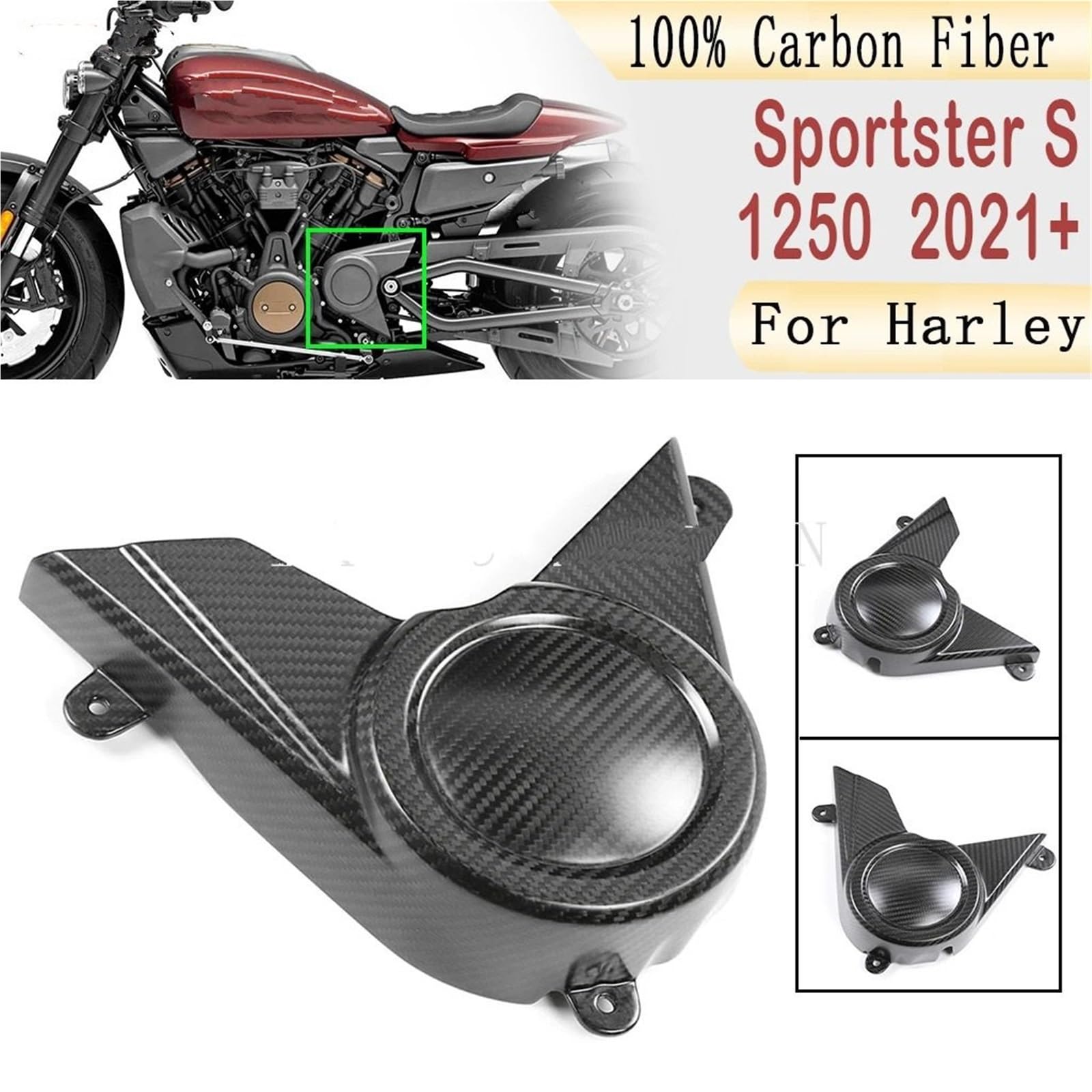 Moto Pignone Protezione Adatto per Harley Sportster S RH 1250 1250S 2021 2022 2023 Coperchio laterale pignone motore 100% vera fibra di carbonio