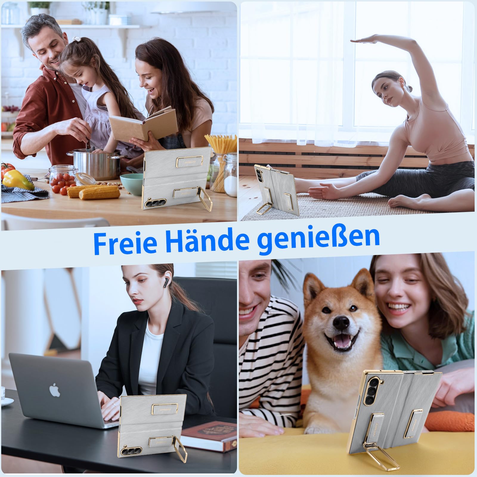 Skórzane etui do Samsung Galaxy Z Fold 7 z uchwytem na telefon komórkowy, obrotowym o 360°, skórzane etui, pełna ochrona, odporne na uderzenia etui na telefon komórkowy, odporne na zarysowania