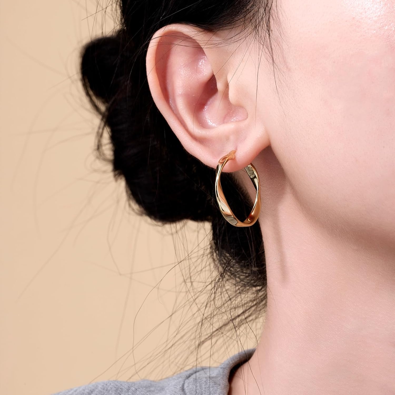 14K Gold Twisted Hoop Earrings for Women Thick Wave Gold Hoops Lightweight Hypoallergenic Elegant Jewelry 25/30MM - Image 5