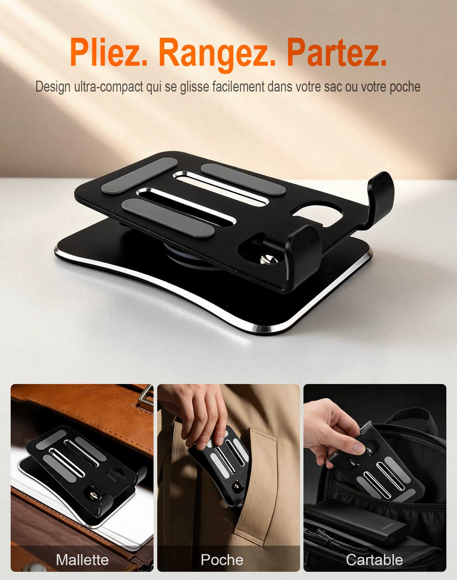 GRIFEMA GB1055 Support Téléphone et Tablette de Bureau Pliable, Rotatif 360°, Ajustable, Alliage d'Aluminium, Compatible 3,5–10,5''