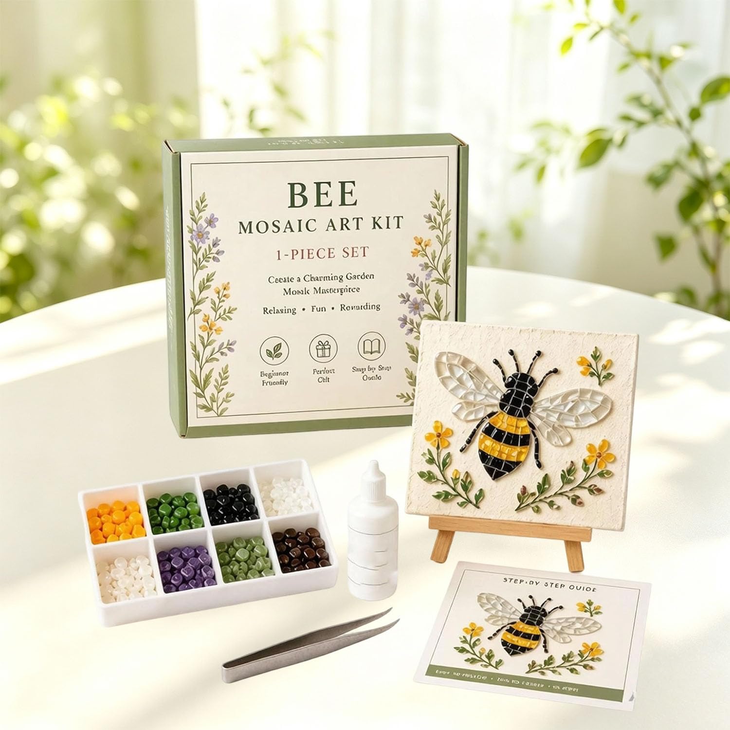 Watering Can Mosaic Art Kit, Insect & Flower DIY Mosaic Craft Kits for Adults Kids Beginner, Creative Relaxing Handmade Home Decor Gift (#4)