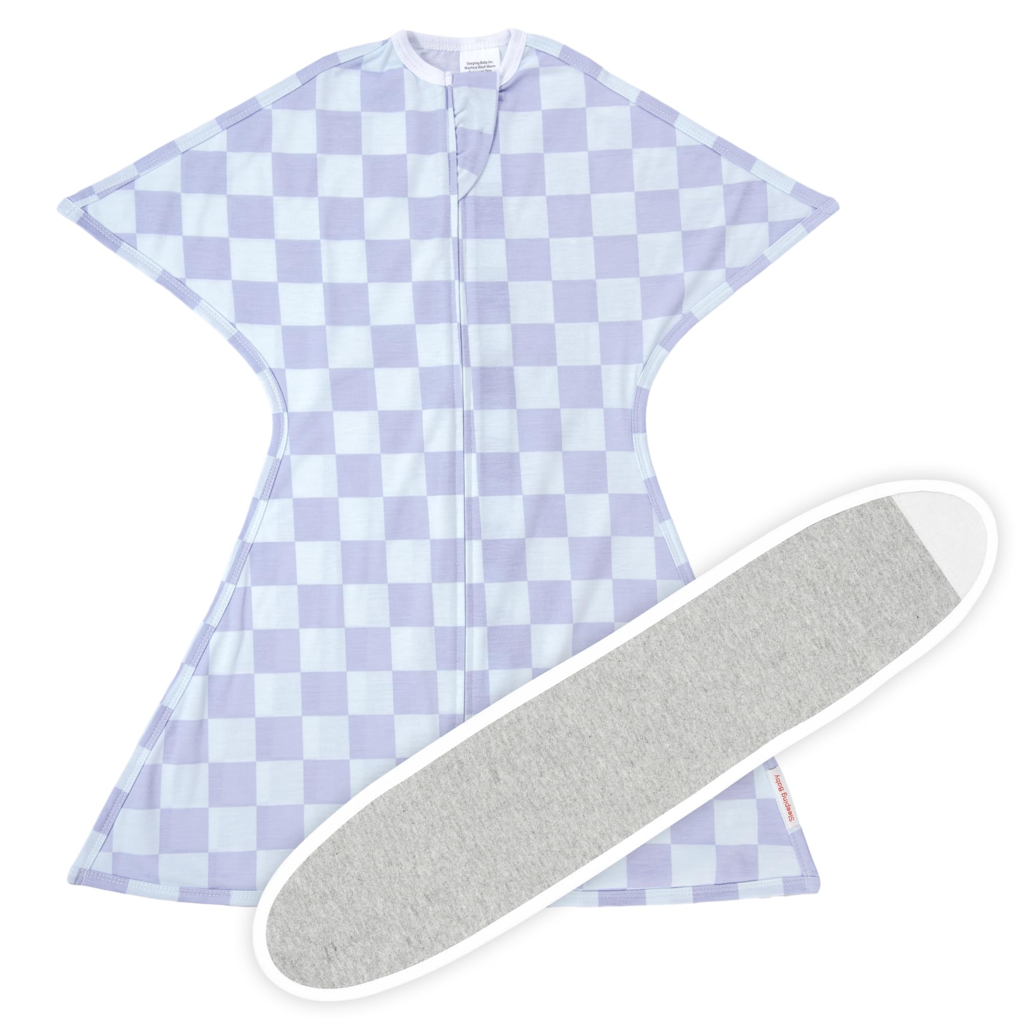 SleepingBabyZipadee-Zip Transition Swaddle (Lavender Check, Small for 4-8 Months) and Snuggle Strap (Grey, One Size) - Wearable Baby Blanket and Accessory - Polyester, Spandex