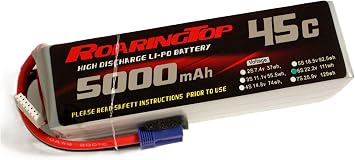 RoaringTop LiPo Battery Pack 45C 5000mAh 6S 22.2V with EC5 Plug for RC Car Boat Truck Heli Airplane