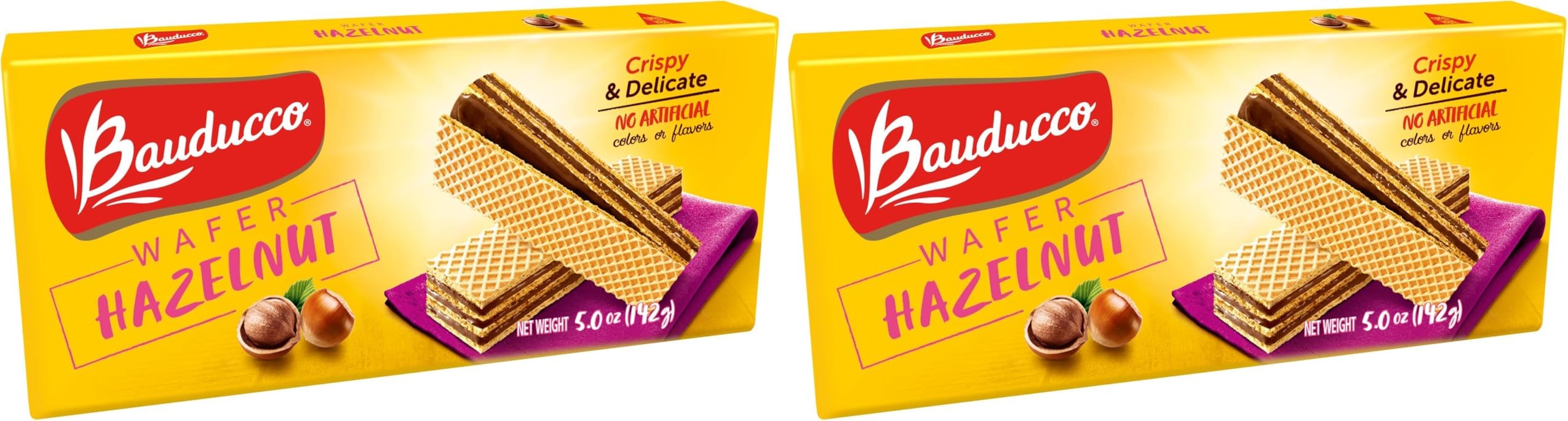Bauducco Hazelnut Wafers - Crispy Wafer Cookies With 3 Delicious, Indulgent Decadent Layers of Hazelnut Flavored Cream - Delicious Sweet Snack or Desert - 5.0 oz (Pack of 2)