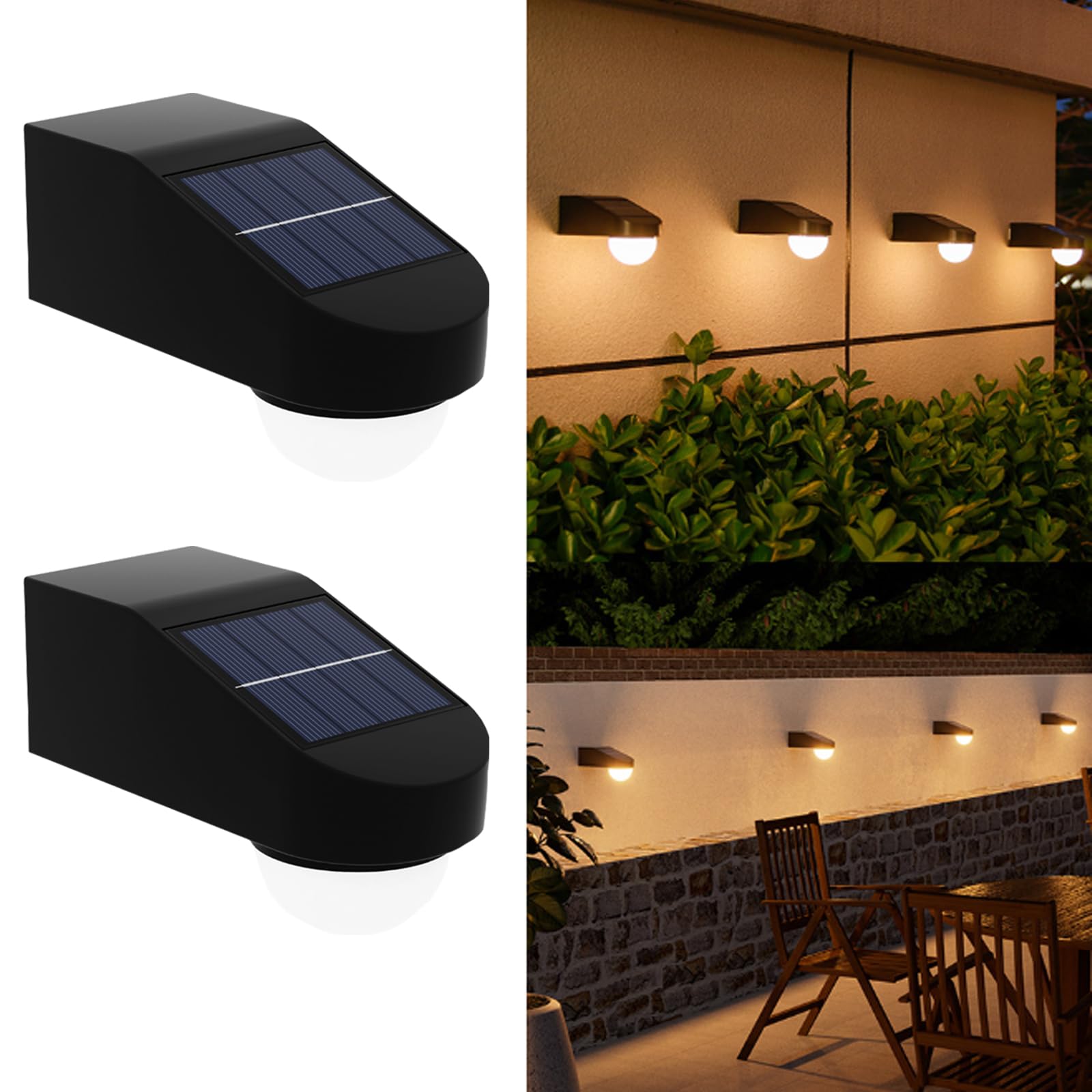 Aolyty Solar Fence Lights Outdoor, Auto On/Off Dusk to Dawn, IP65 Waterproof Solar Deck Light Bright Solar Powered Wall Lights 2 Pack for Yard, Pathway, Patio, Step (Warm Light)