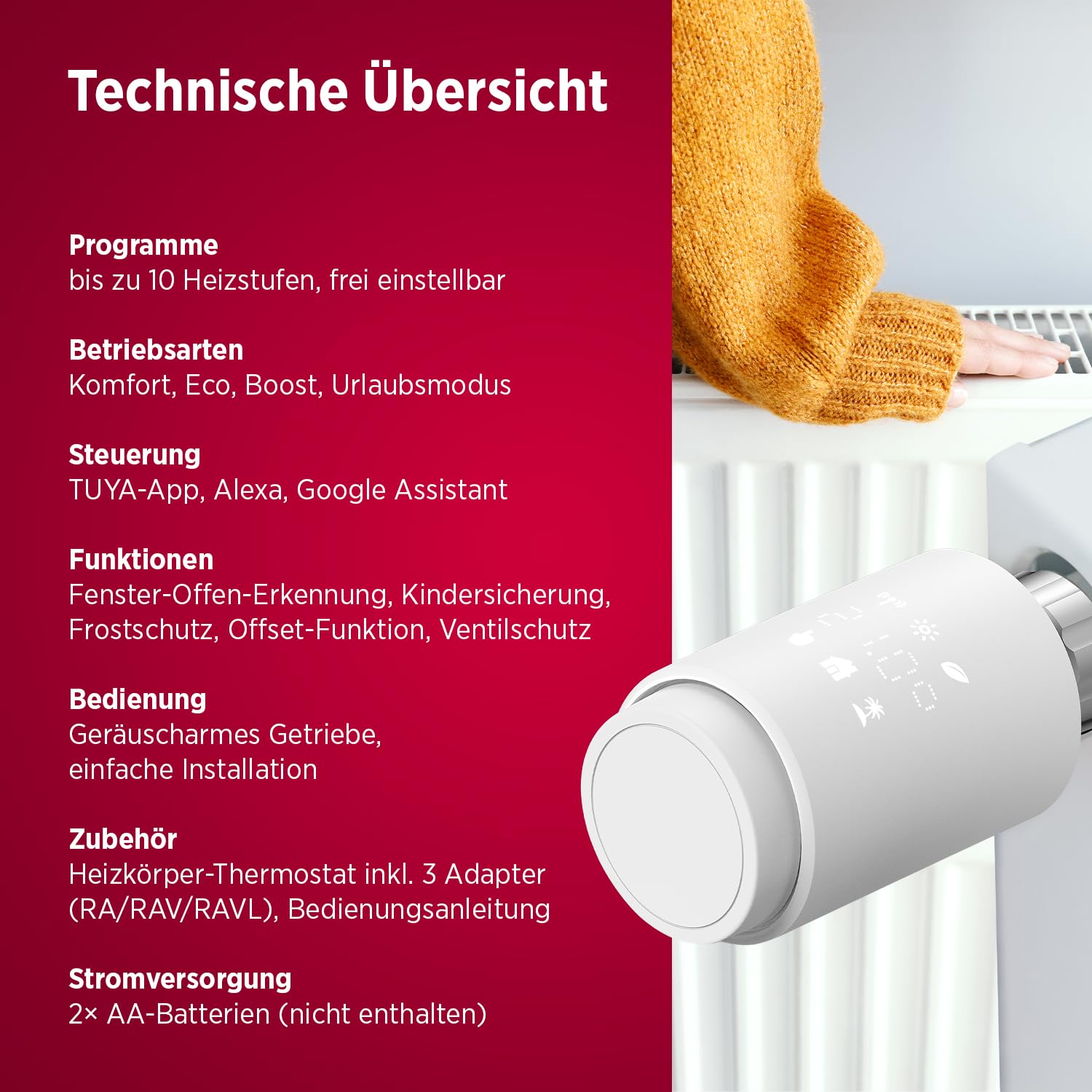 Olympia HT-02Y inteligentny termostat WiFi | termostat grzejnikowy Smart z aplikacją Tuya, Alexa i Google | łatwa instalacja i programowalny | termostat grzewczy | wygodny i energooszczędny | 1 szt.
