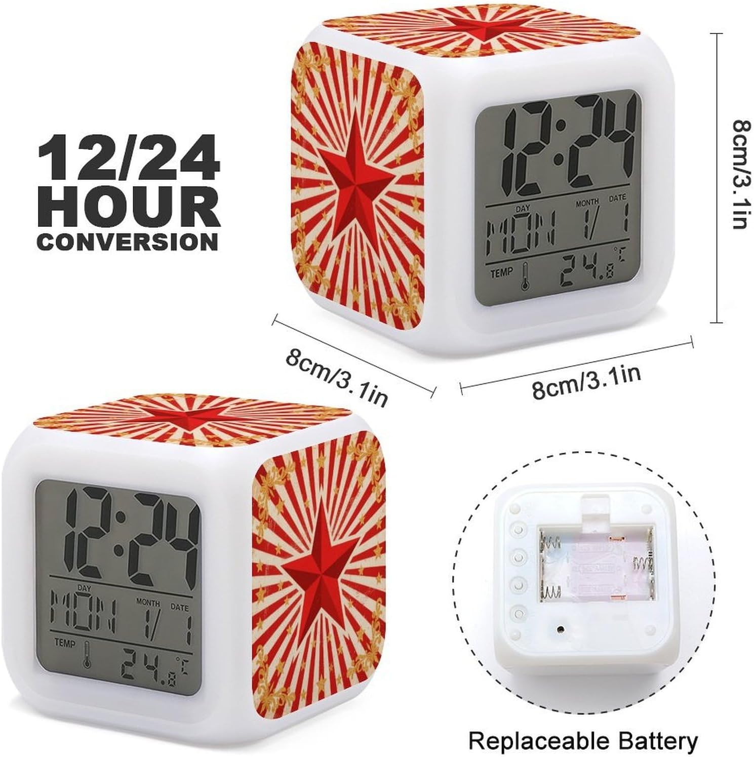 Night Light Alarm Clock, 7 Color Changing, Vintage Circus Background image 3