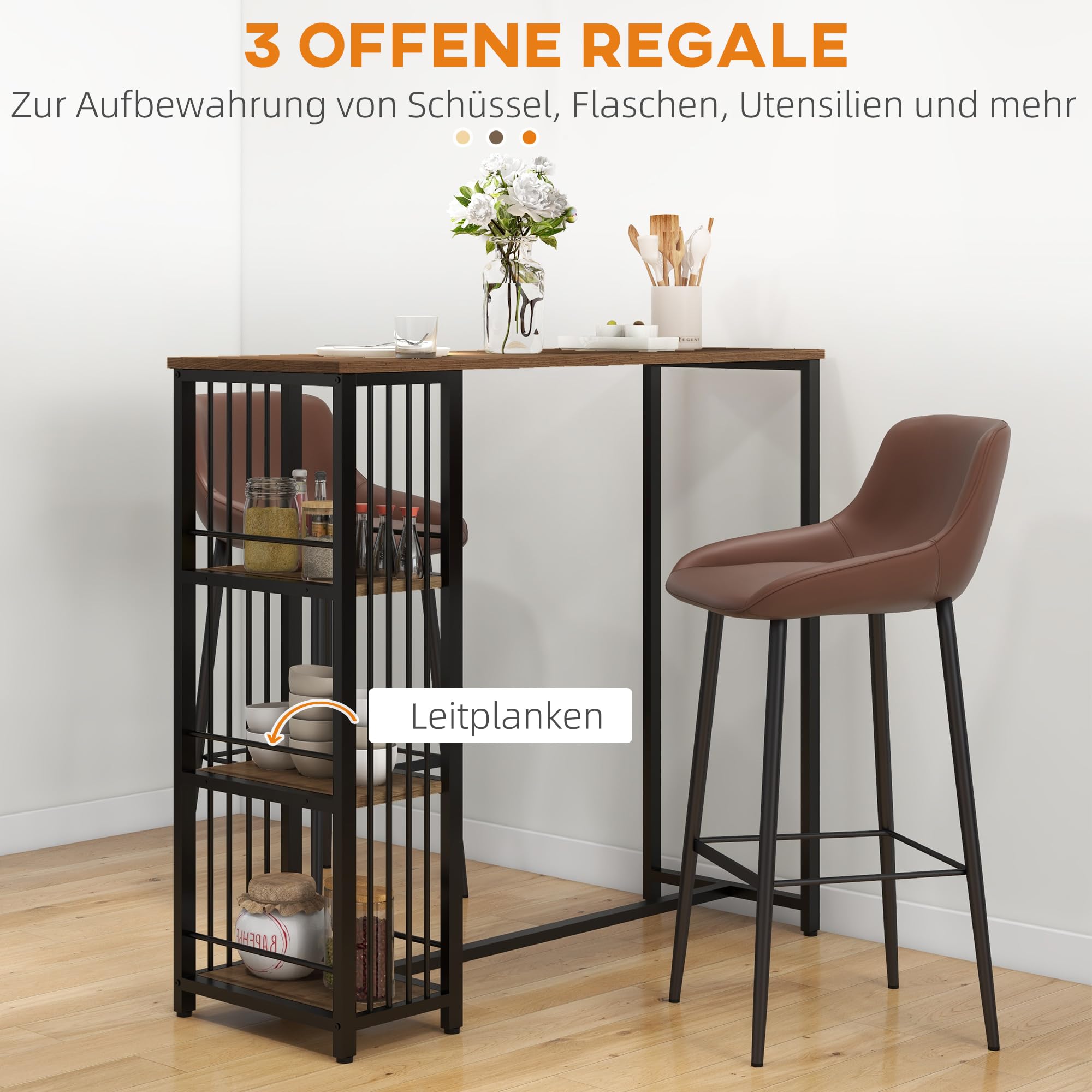 Merax Industriële Bartafel – 120x40x105 cm – Bruin Houtlook met Zwart