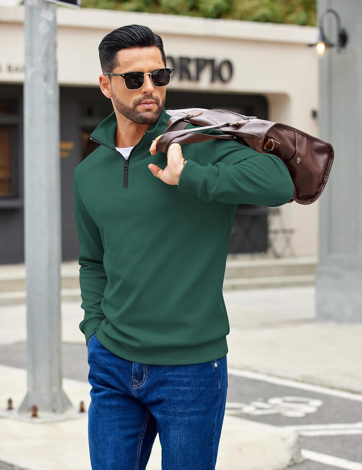 COOFANDY Mens Quarter Zip Pullover Sweatshirts Lightweight Long Sleeve Mock Neck Sweater Polo - Image 2