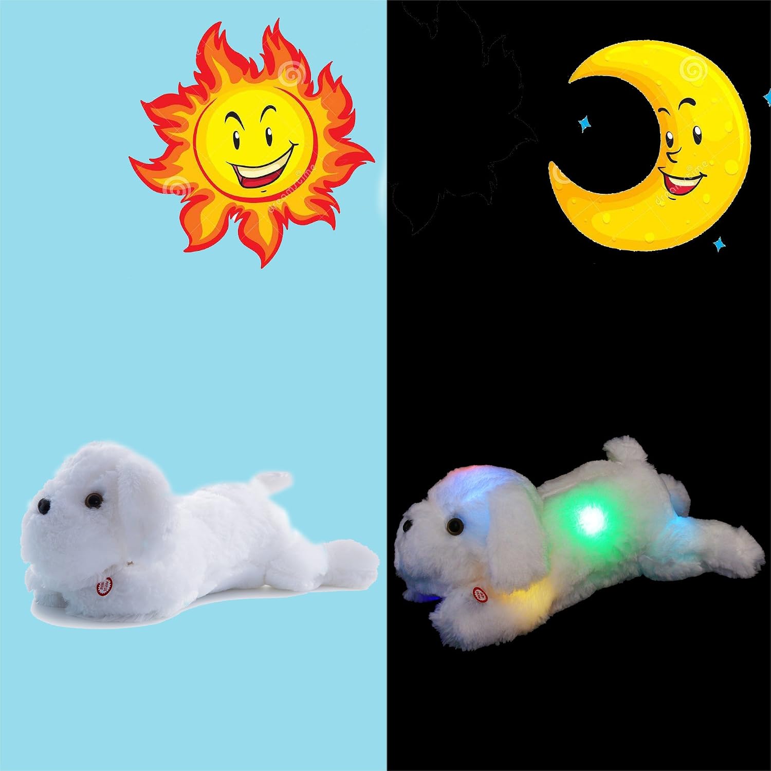 WEWILL 18'' Light up White Puppy Dog LED Stuffed Animal with Colorful Night Light Glow Soft Plush Toy Gifts for Kids on Christmas Birthday