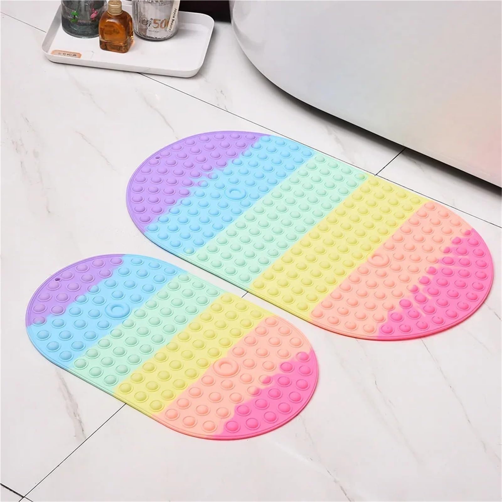 Badewannenmatte Silikon-Blase-Badematte, Kinder-Badematte, Badewanne, Badezimmer, rutschfeste Matte, Weicher Badezimmerteppich, Duschmatte(Pink,58x34cm)