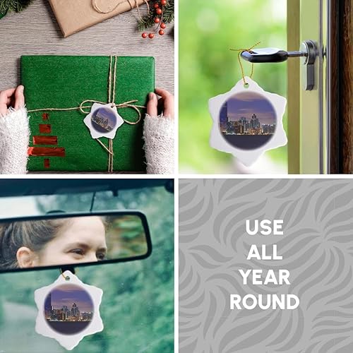 Miniatura 5 de 3 inch Snowflake Porcelain Ornament - USA, Florida, Miami, City Skyline from Rickenbacker Causeway, Dawn. Florida