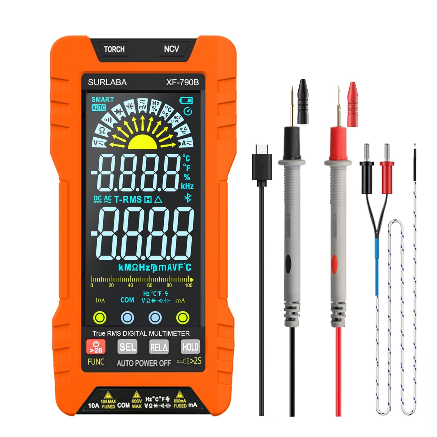 Digital Multimeter TRMS 6000 Counts, Auto-Ranging Voltmeter with Non-Contact Voltage Tester, Electric Tester with Voltage, Current, Resistance, Rechargeable Battery & Data Hold for Automotive