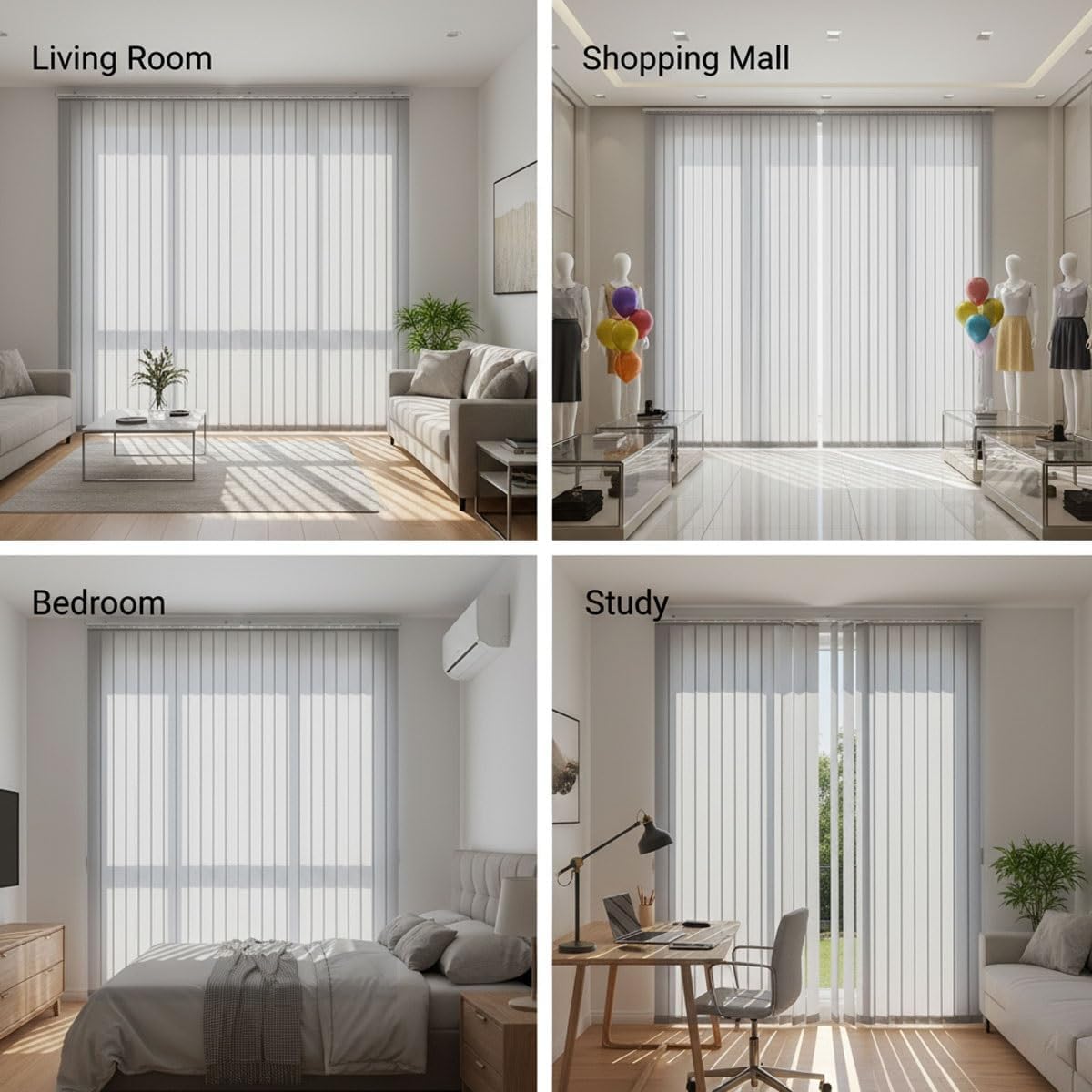 Cordless Vertical Window Blinds, Blackout Fabric Curtains, Energy Saving UV Protection Window Shades for Sliding Glass Doors, Patio Doors & Large Windows, Gray(W47x H98in)