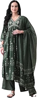 MEERA FAB Alia Cut Kurta Palazzo and Dupatta Set,Pure Cotton, with Embroidery, Block Print Price In India