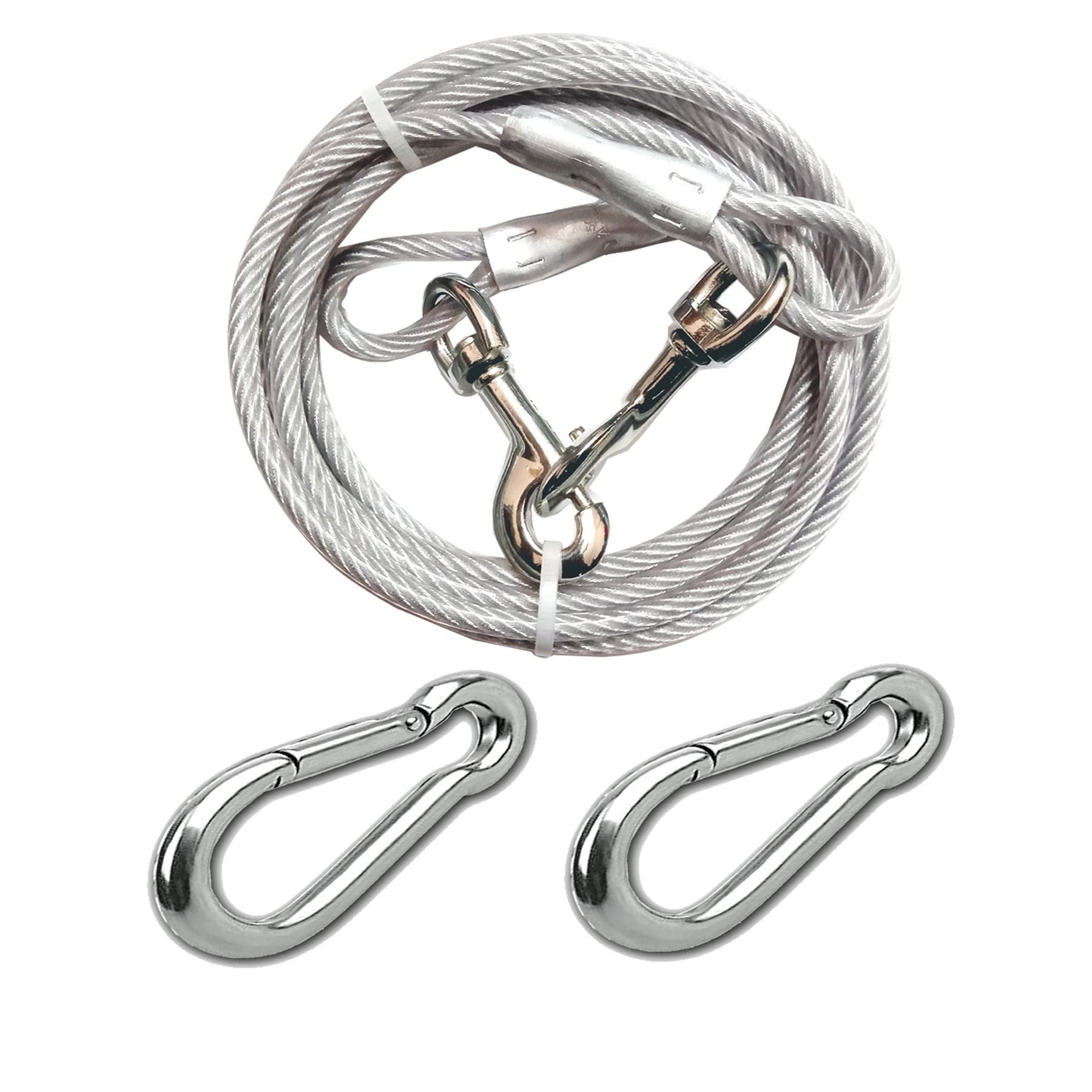 DUBIDU PVC Heavyweight Tie-Out Cable Training Leash WIT 2PC/8mm Carabinerfor Medium-Large Dogs. Water Proof Lead for All Sized Pets. Great for Camping, and Outdoors. Easy to use Excellent Look. (10ft)