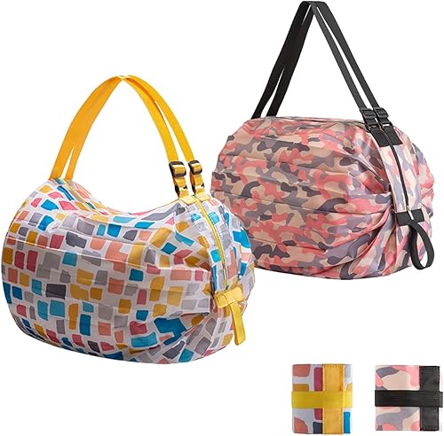 Fashion & Lifestyle 2 piezas de bolsas plegables reutilizables para comestibles, bolsas de compras portátiles de gran capacidad, viajes diarios,