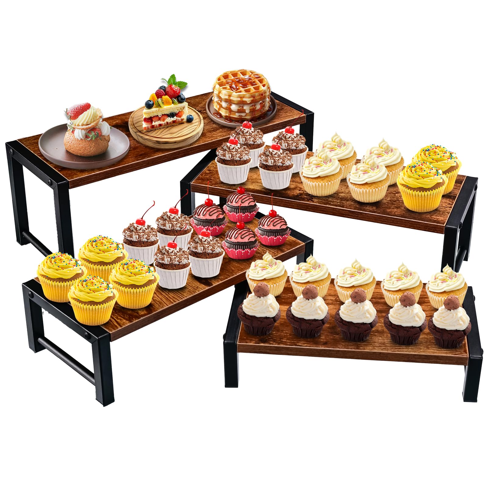 Présentoir en bois à 4 niveaux pour buffet nourriture et parfums de collection