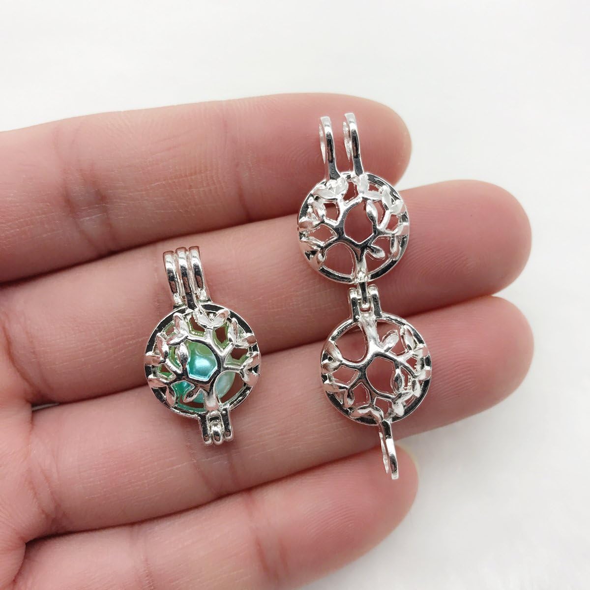 10pcs Silver Pearl Cage Locket Pendants, Essential Oil Diffuser DIY Necklace Bracelet Jewelry Making Craft, Bulk Beads Aromatherapy Diffuser Charms Gifts for Women Girls - Image 3