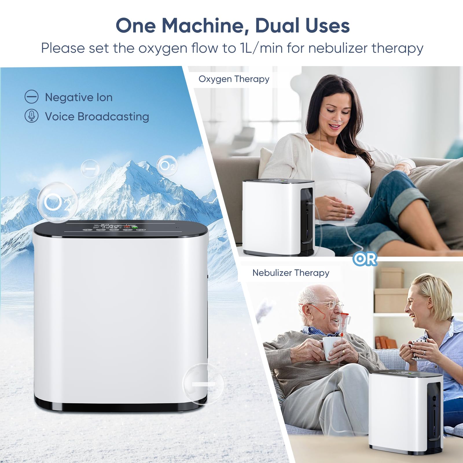Concentratore di ossigeno portatile, concentratore di ossigeno per la casa, dispositivo di ossigeno portatile 1-7 L/min,90%,Concentratore di ossigeno con funzione telecomando, voce intelligente