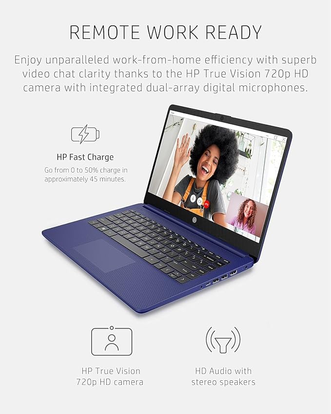 HP Slim 14" Royal Blue Laptop Intel Celeron 8GB RAM 64GB SSD Windows 11 miniatura 6
