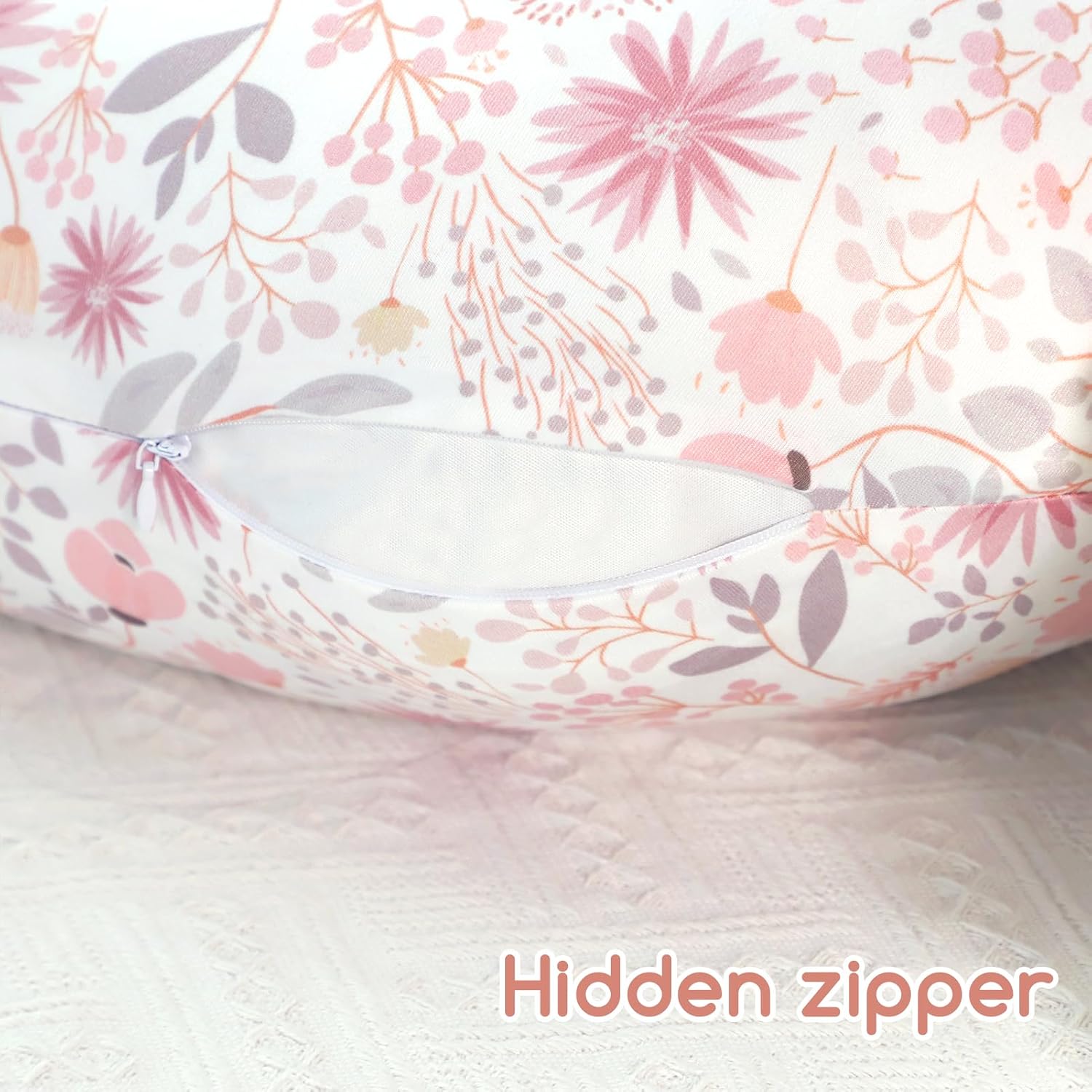 Nursing Pillow Cover 2 Pack, Breastfeeding Pillow Cover for Baby Girls Boys, Soft Stretchy Nursing Pillowcase for Infant Newborn, Removable Slipcover for Nursing Pillows, Pink Floral (Only Cover)