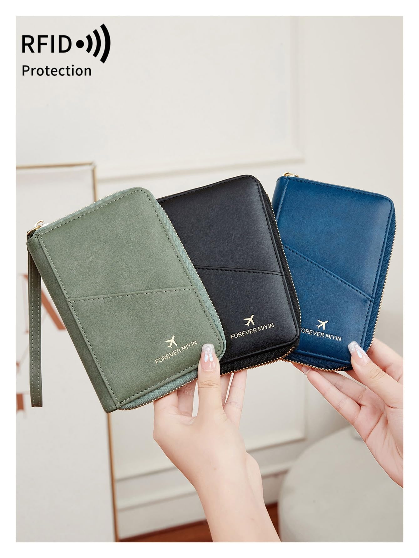Bolsa de pasaporte retro para hombres y mujeres, RFID de moda, funda multifuncional de piel sintética, clip para pasaporte, accesorios de viaje, Hz726-azul rey, Talla única