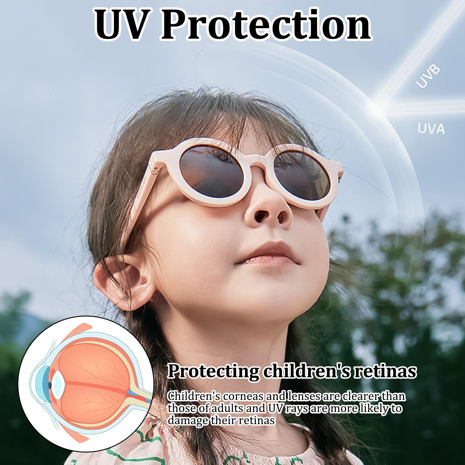 Baby Sonnenbrille Sonnenbrille Baby Polarisierte Uv400-Schutzsonnenbrille für Kinder mit Schultergurten Verstellbarem Weichem Silikonrahmen Runde Form Geeignet für Jungen und Mädchen (1-3 Jahre Alt)