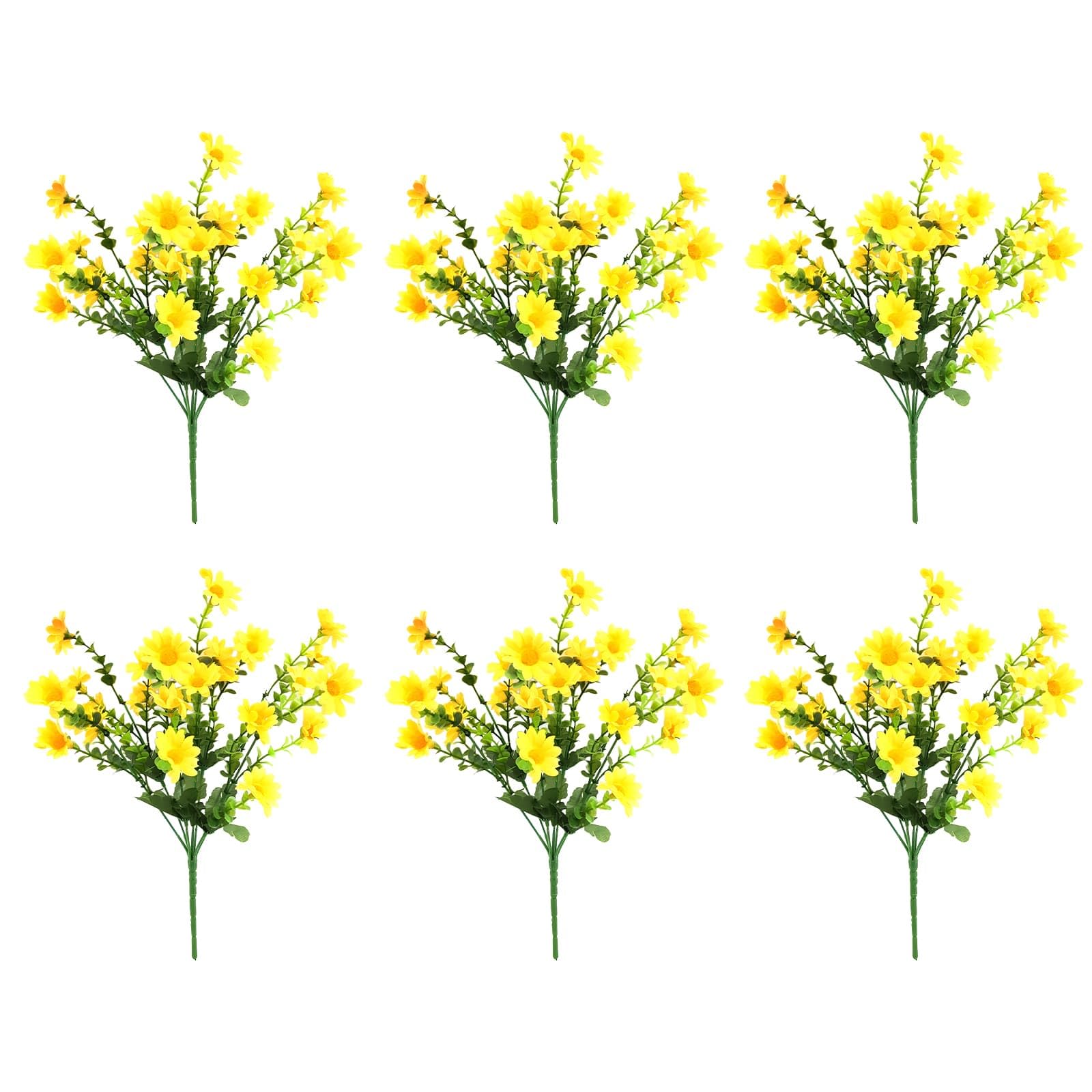 Dyuee Yellow Artificial Daisy Flowers Fake Flowers Faux Greenery Shrub Plant