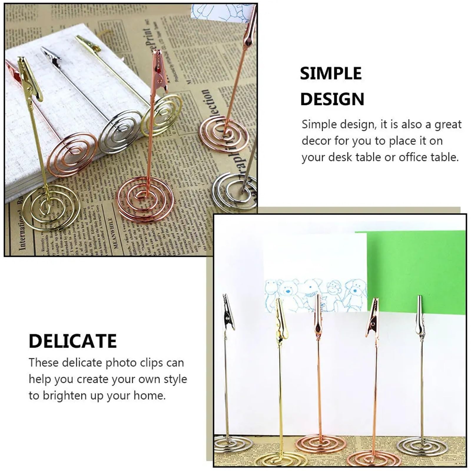 Lot de 20/50 supports de messages en acier inoxydable pour notes de bureau, menus, tables, étiquettes, bureau, fête de mariage