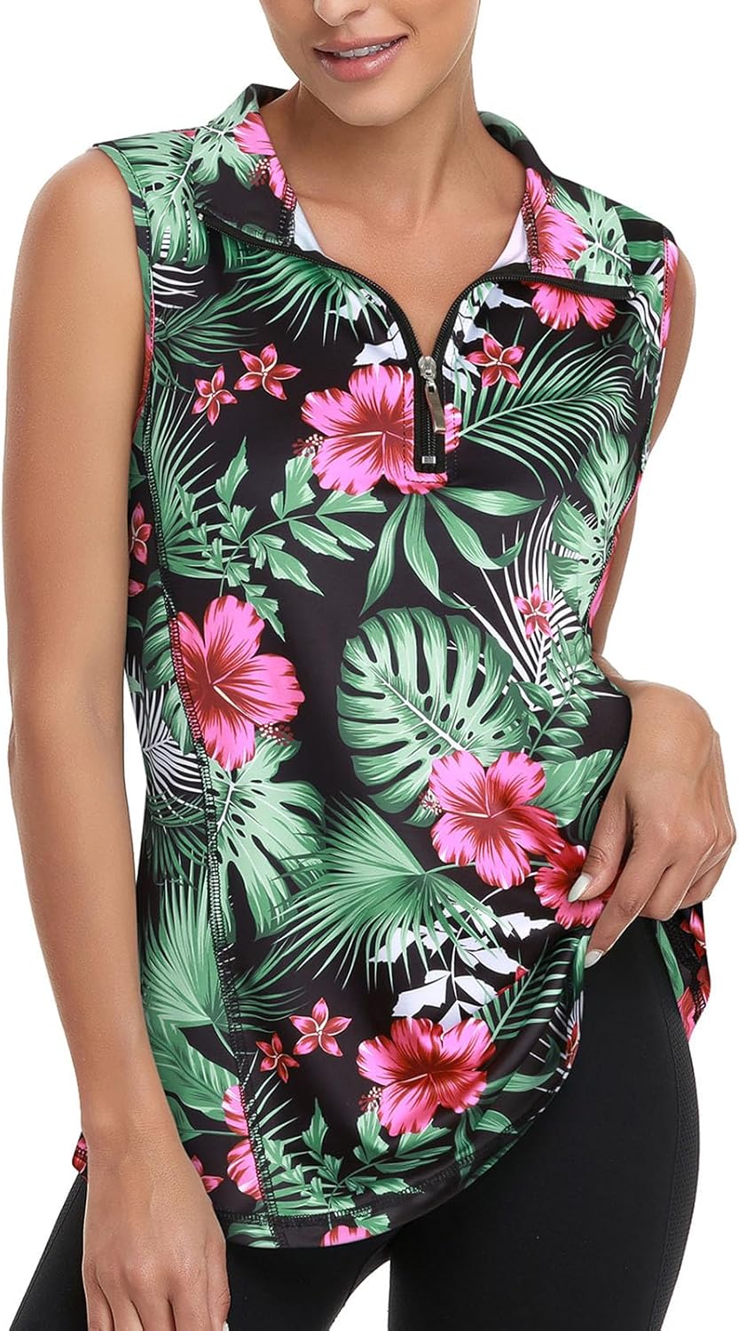Viracy Women's Zip Up Golf Workout Tank Tops Sleeveless Quick Dry Athletic Polo Shirts