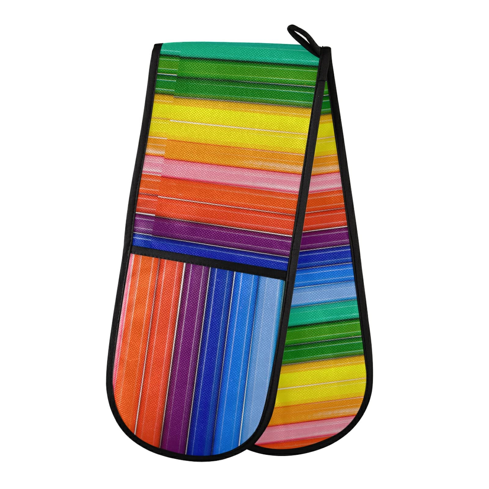 Poeticcity Multi 19 Pen Wood Stripes Rainbow Color Pattern Double Oven Mitt Gloves Extra Long Potholder High Heat Resistant For Baking Cooking Baking Grilling Handling Hots Pans 35"X7"