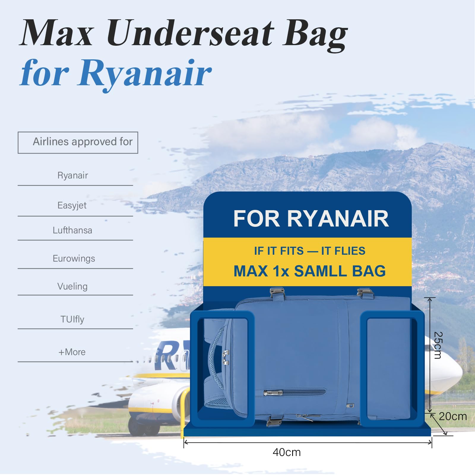 VMIKIV per Zaino Ryanair 40x20x25 Zaino da Viaggio Bagaglio a Mano 40x20x25 con Ryanair Zaini Casual per Aereo Zaino Antifurto Donna Uomo Borse da Cabina per Scuola Università