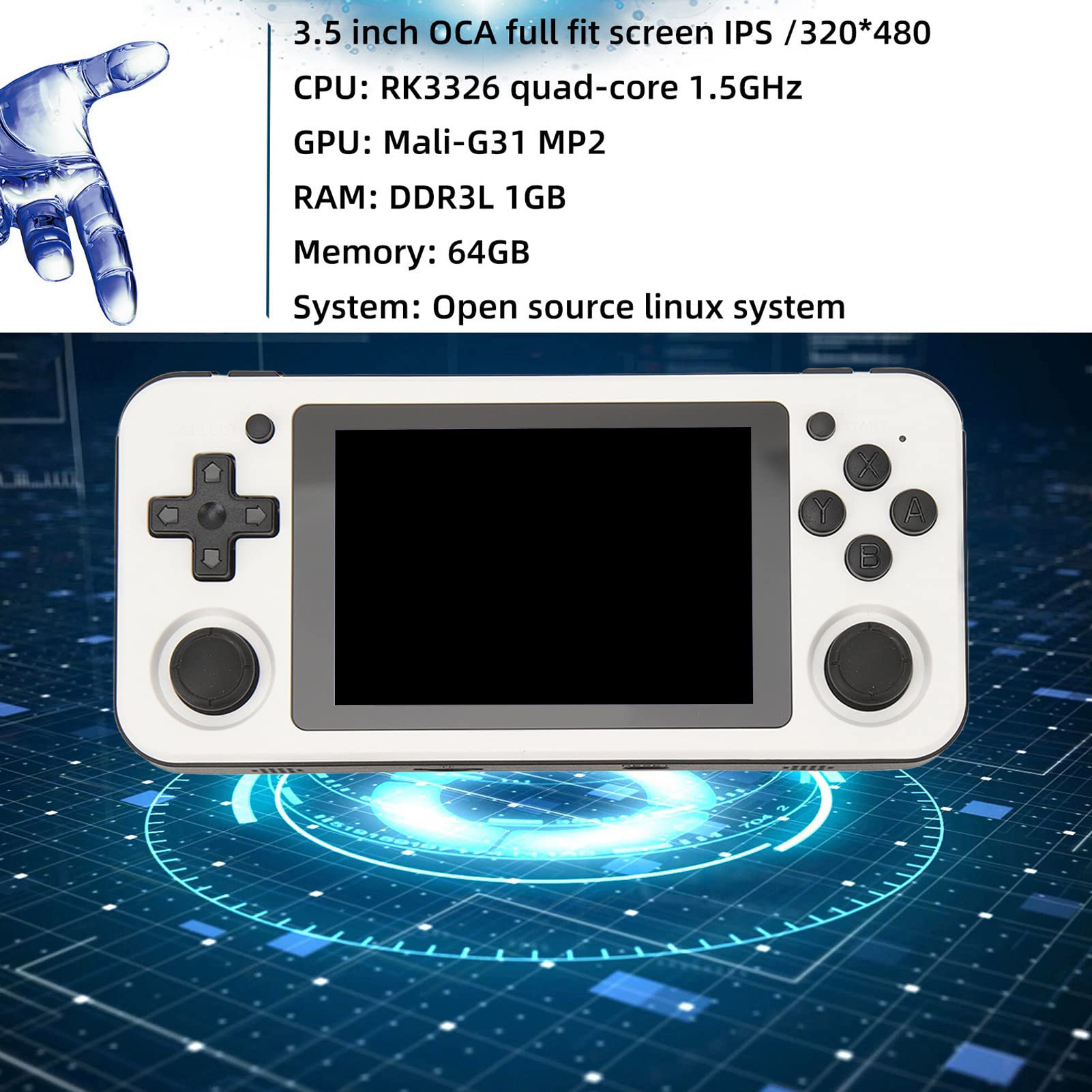 Acouto RG351P Handheld-Spielekonsole Verschiedene Spiele Hochauflösende Retro-Gaming-Maschine 64G Lila Als Unterstützt Spiele Vibrierend Gebaut Viele Dieser Verschiedenen Konsolen Perfekt (White)
