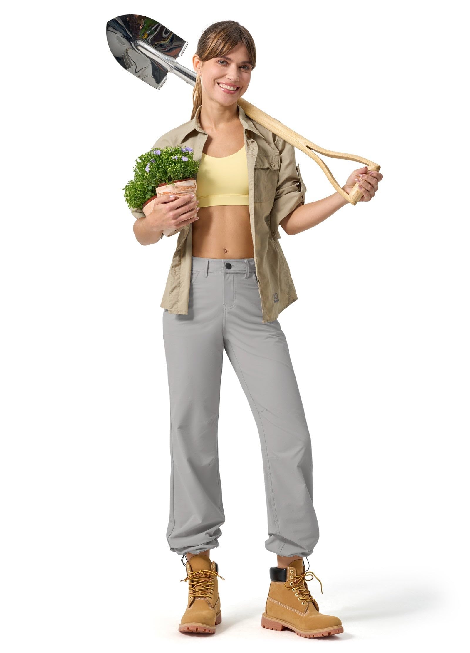 WILLIT Pantalon de randonnée pour femme, à séchage rapide, léger, résistant à l'eau, protection UV UPF 50+, taille élastique, 74 cm avec 4 poches