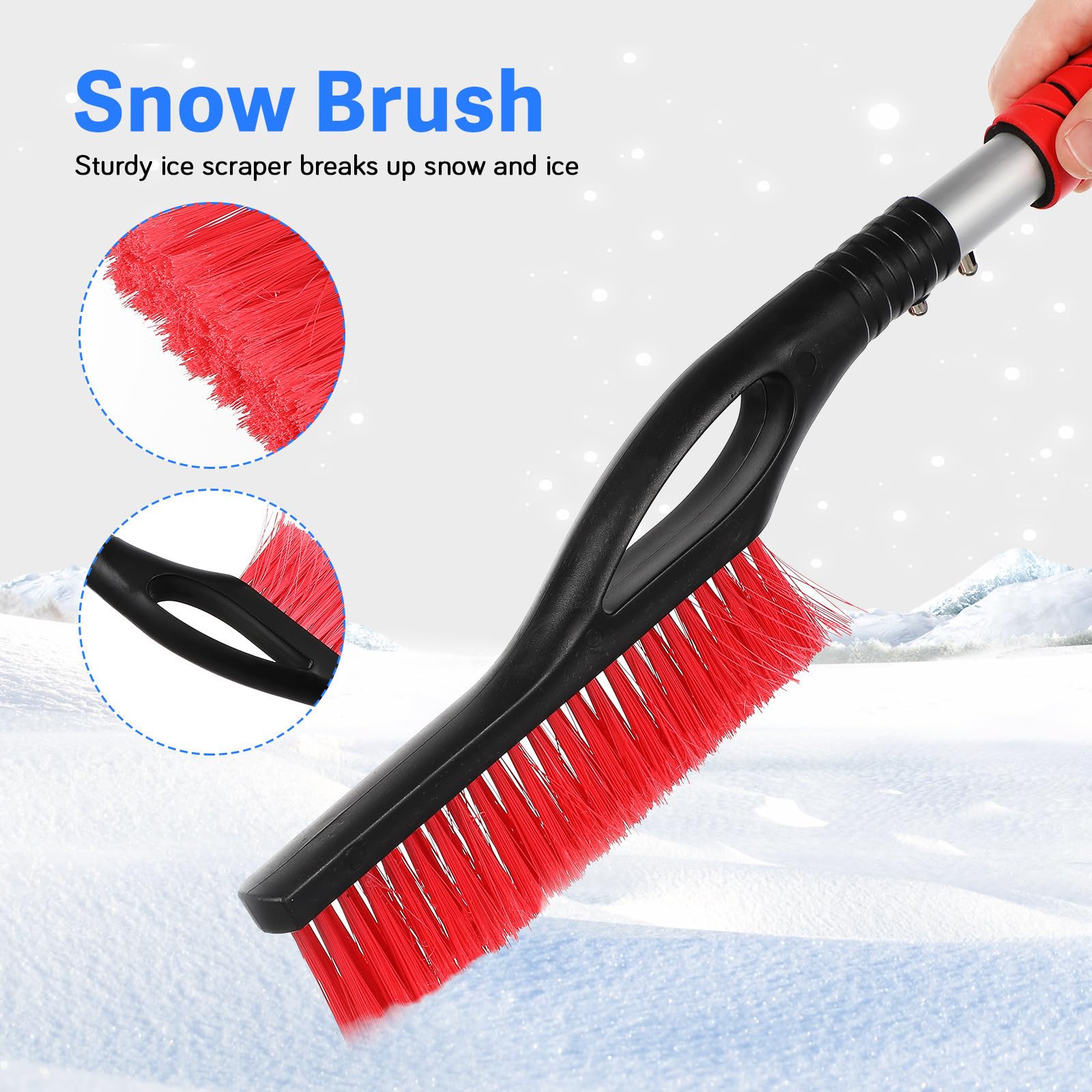 Housoutil 5 Pezzi Raschietto per Ghiaccio e Spazzola per Neve per Parabrezza Auto e Camion con Manico Ergonomico in Alluminio Leggero per Rimozione Ghiaccio e Neve in Inverno