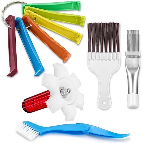 Cenipar 5PCS Air Conditioner Condenser Fin Comb Set Include FCR6 Fin Comb, Metal Radiator Fin Comb, Plastic Air Conditioner Fin Comb, Blue Folding Brush and Brown Brush Air Conditioner Fin