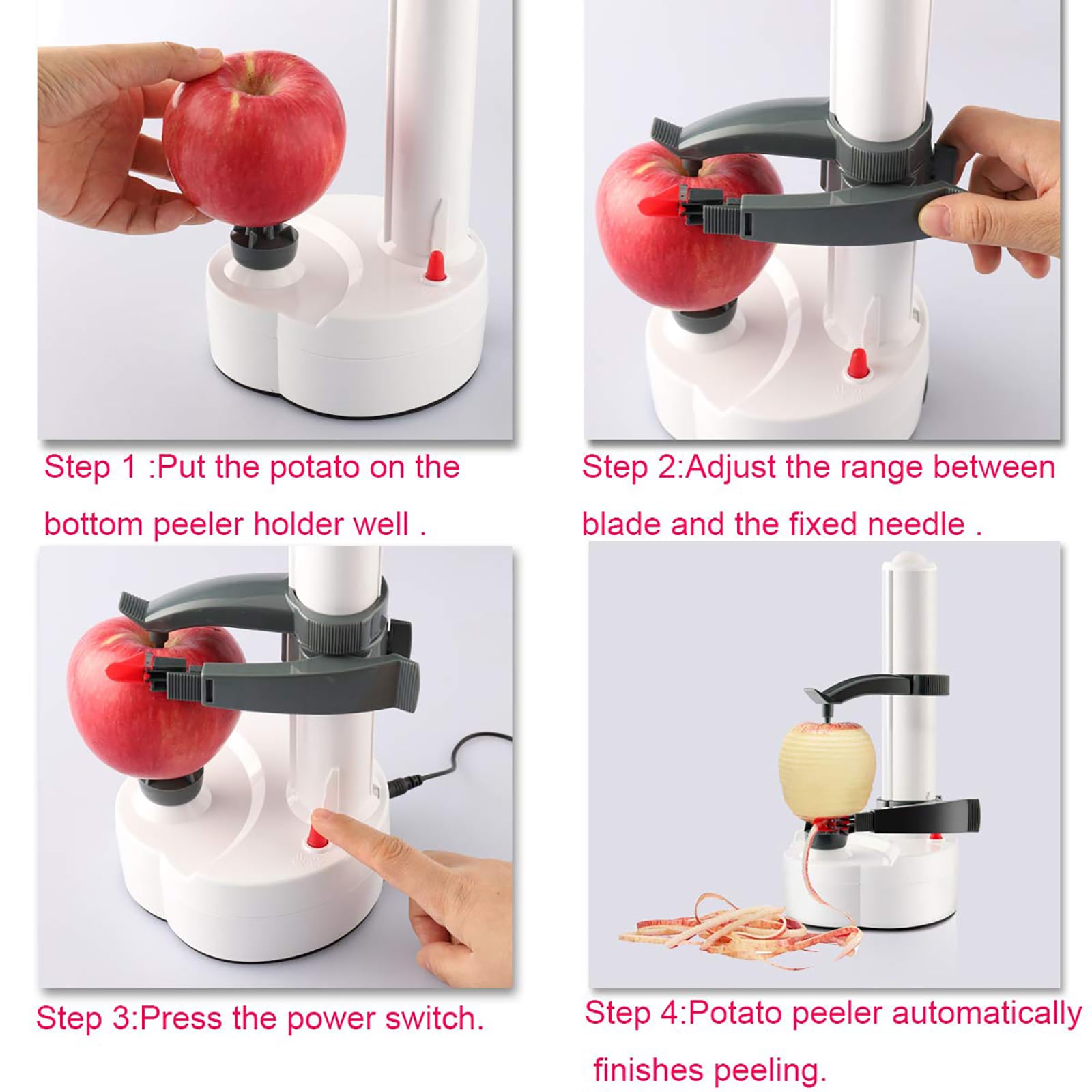 Pelapatate elettrico, sbucciatrice automatica per frutta e verdura con lame in acciaio inossidabile per sbucciare efficacemente patate, mele, carote e agrumi