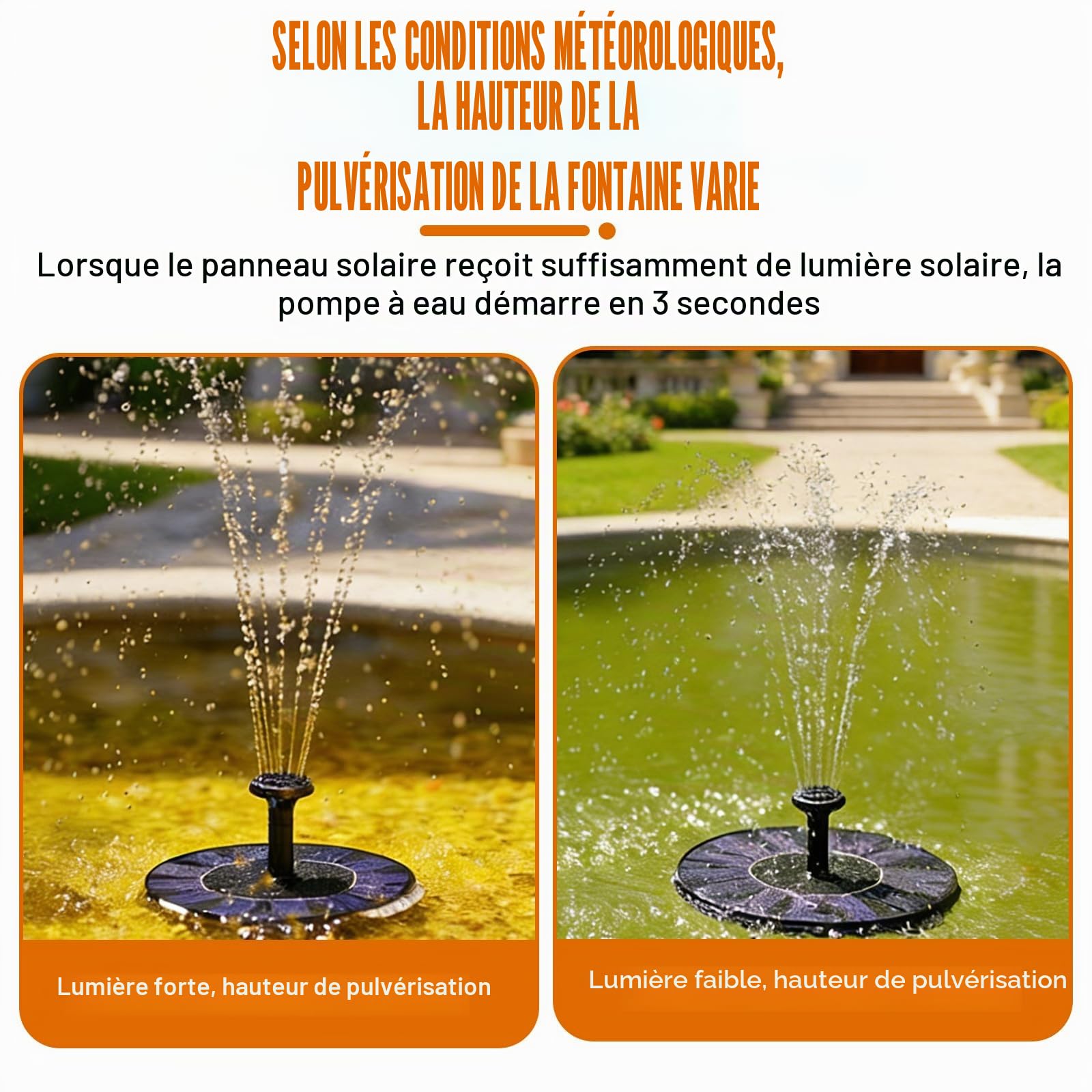 Lot de 2 fontaines solaires d'extérieur : pompe de bassin solaire à 8 effets, pompe à eau solaire polyvalente, fontaine flottante, idéale pour le jardin, l'étang ou le bassin à poissons, pour les