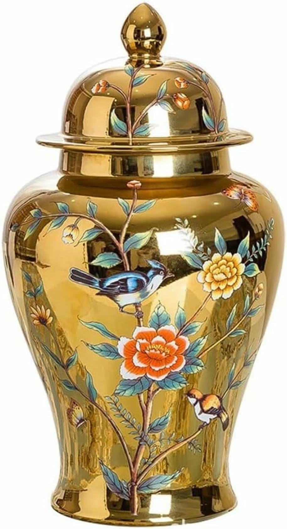 Duży słoik na imbir, złote ceramiczne wazony, słoiki na imbir z pokrywką do wystroju domu, tradycyjne wazony na suszone kwiaty, chiński dekoracyjny słoik porcelanowy,