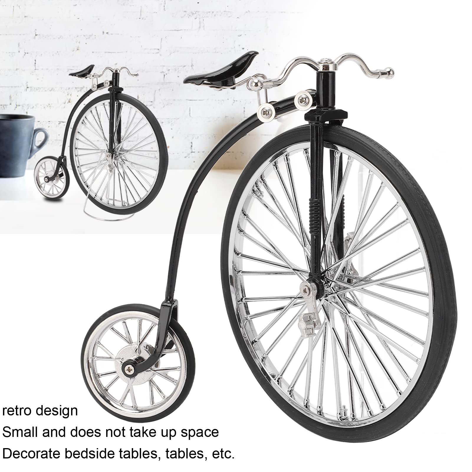 Cyrank Vintage Bike Model, Big Small Wheels Bike Figurine Miniature Model Home Bookshelves Desk Workplace Office Decoration Black