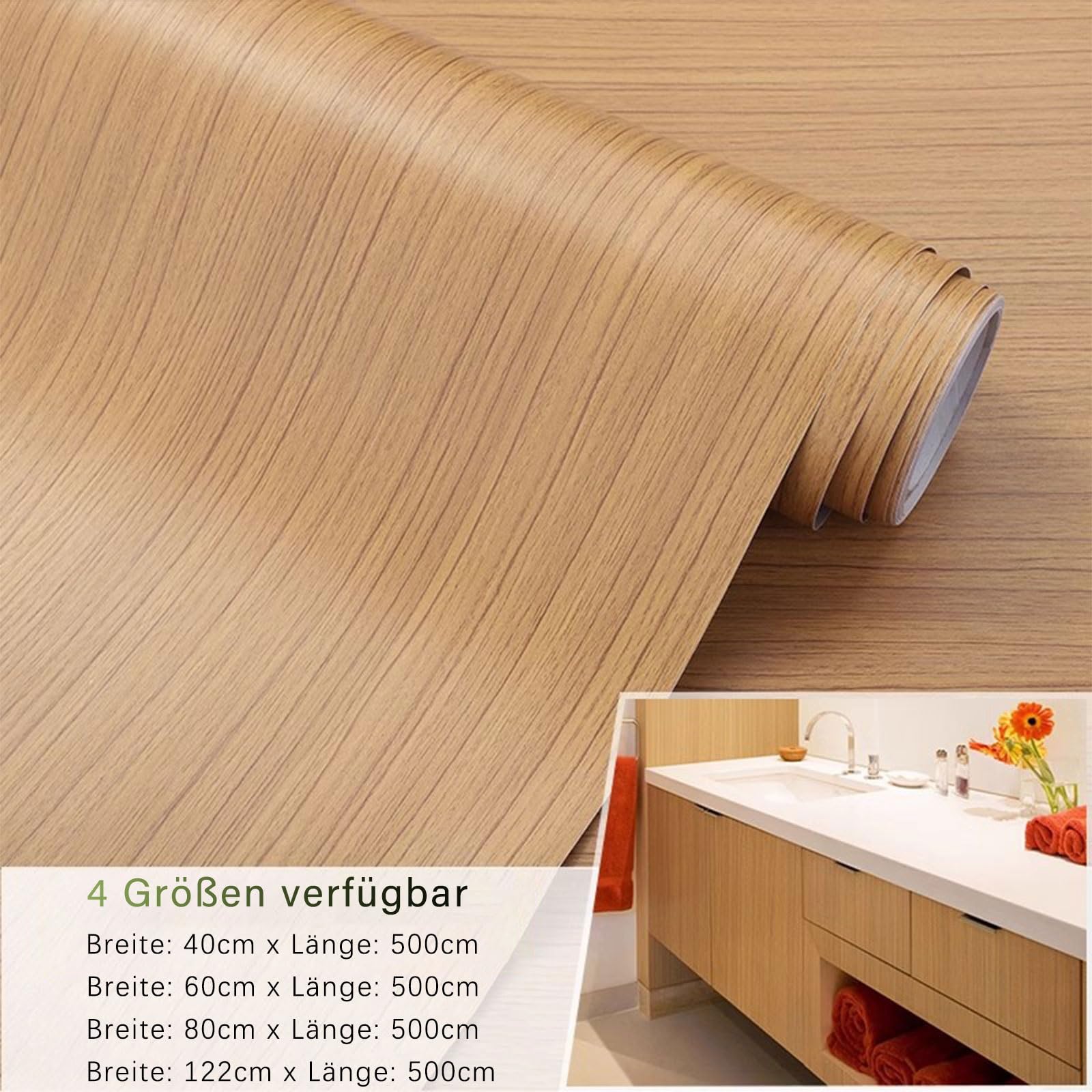 Samoprzylepna tapeta imitująca drewno Wodoodporna samoprzylepna folia PVC o wyglądzie drewna wielokolorowa ściana meblowa o wielu rozmiarach(Tisch Folie 007,60W x 500L cm)